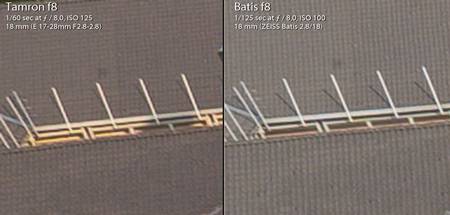 Confronto aberrazione cromatica Tamron vs Batis al 300%