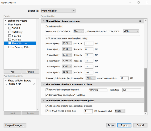 PhotoWhisker configuration and features